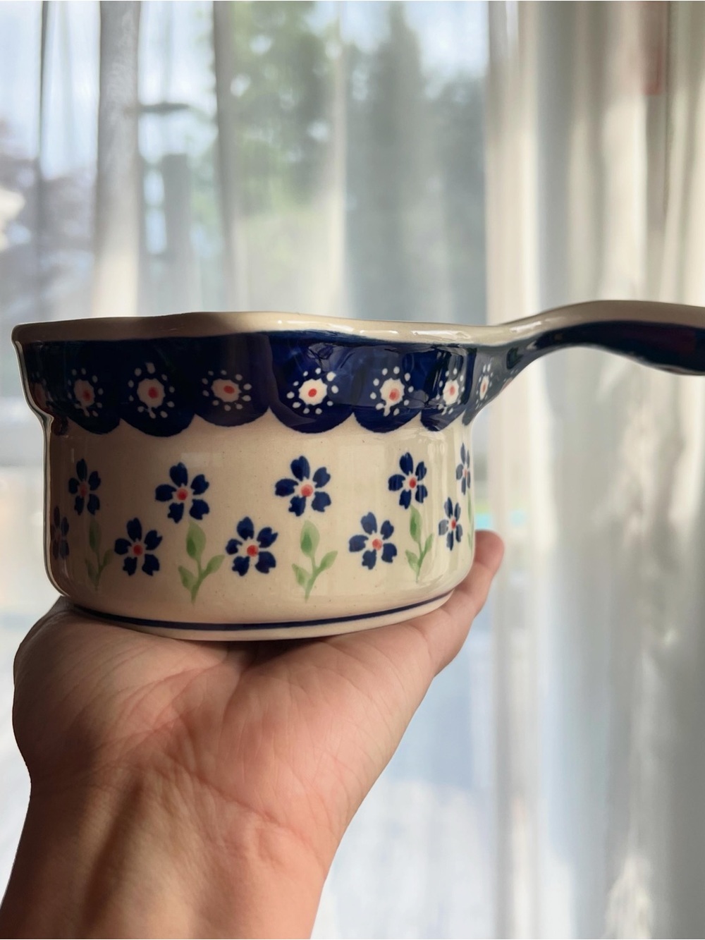 Authentic Handmade Polish Pottery Sauce Pan/ Stoneware Pouring Bowl